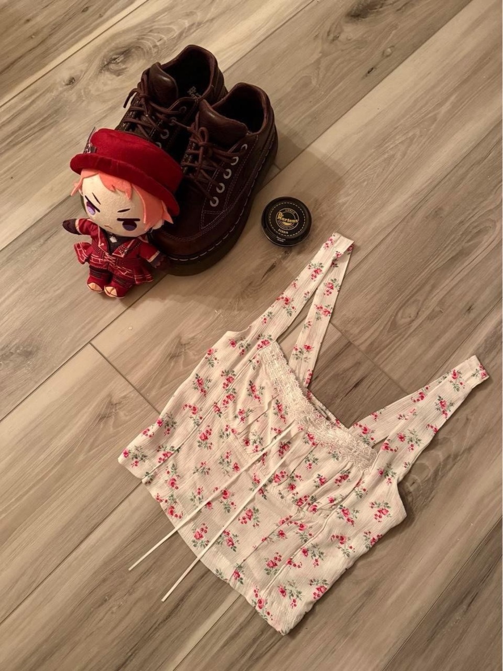 Floral Smocked Cropped Tank Top - White with Pink Rose Print